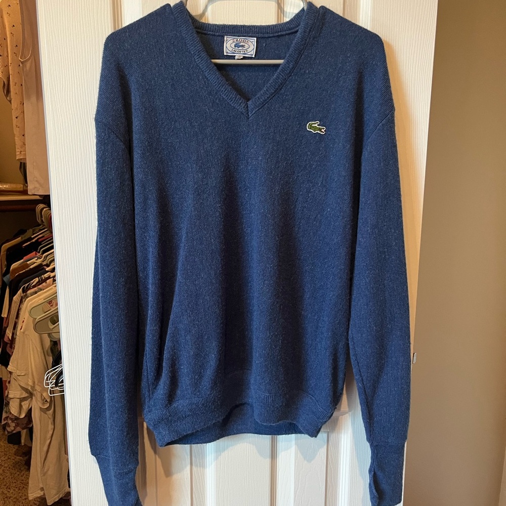 Vintage 80s Blue Lacoste Sweater with V-neck and Slouchy Fit
